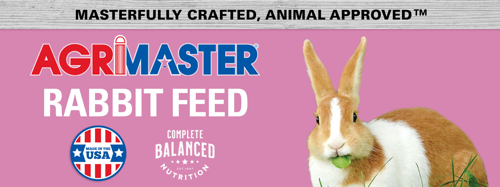 Multi-colored rabbits with Agrimaster logo
