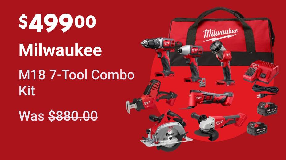 $499.00 Milwaukee M18 7-Tool Combo Kit (was $880)