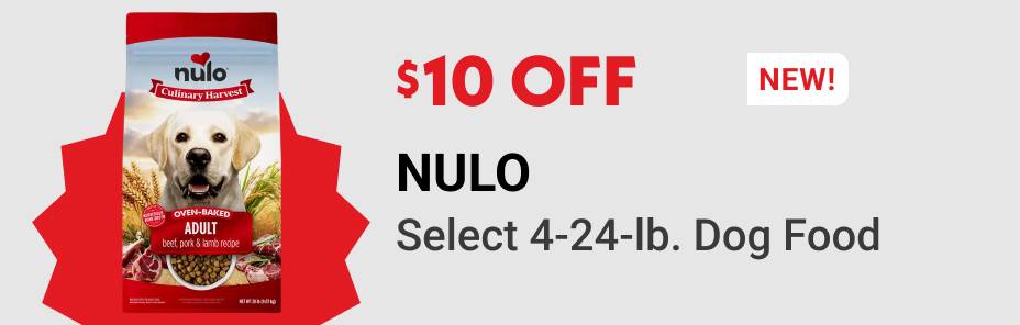 $10 OFF NULO Select 4-24-lb. Dog Food