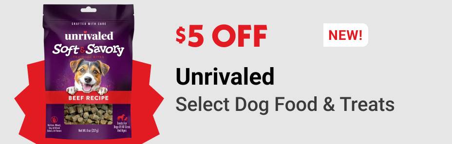 $5 OFF Unrivaled Select Dog Food & Treats