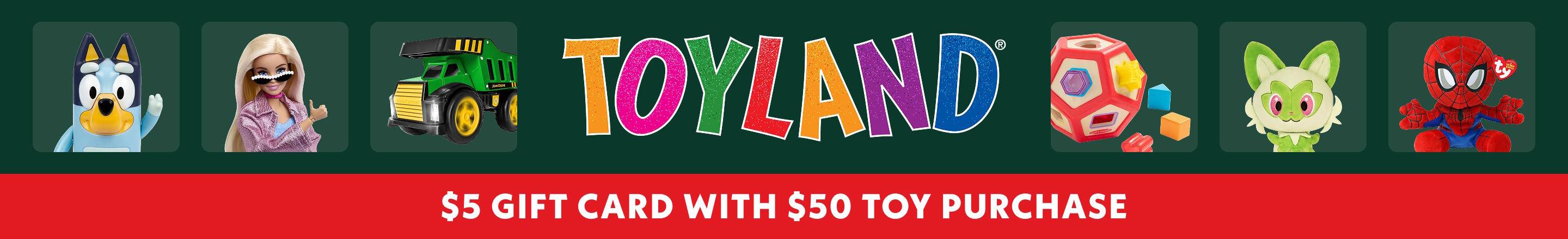 Toyland $5 Gift Card with $50+ Toy Order October 10-11