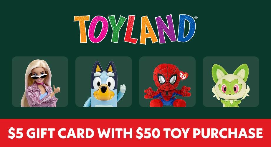 Toyland $5 Gift Card with $50+ Toy Order October 10-11