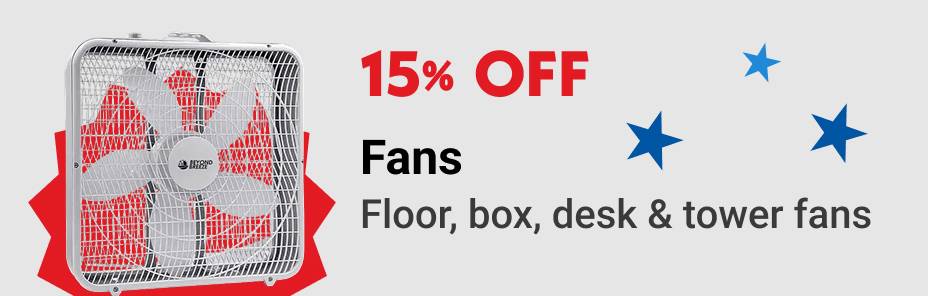 15% OFF Fans Floor, box, desk & tower fans