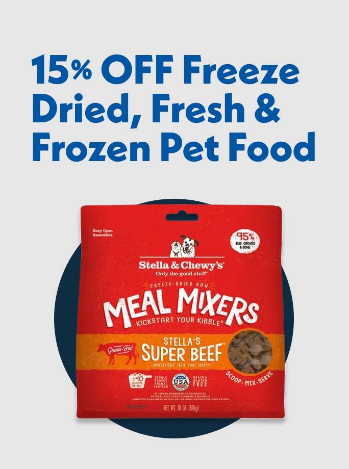 15% OFF Freeze Dried, Fresh, & Frozen Pet Food
