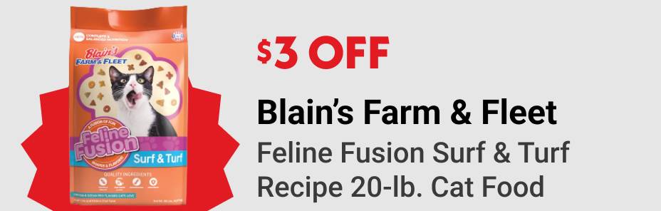 $3 OFF Blain's Farm & Fleet Feline Fusion Surf & Turf Recipe 20-lb. Cat Food