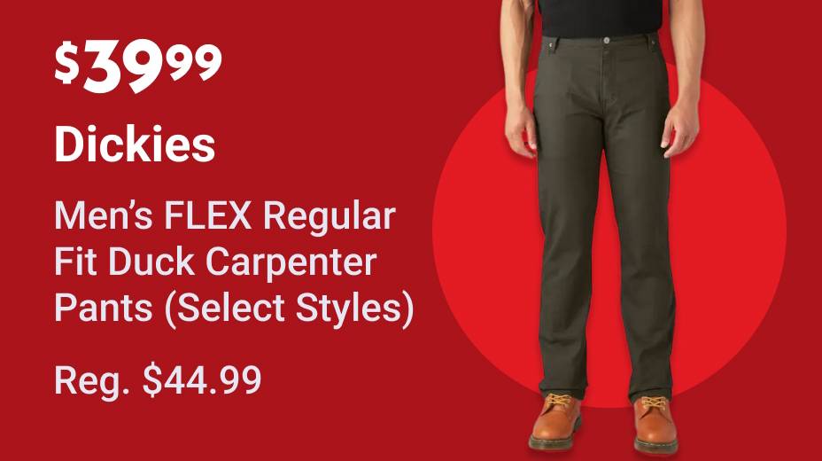 $39.99 Dickies Men's FLEX Regular Fit Duck Carpenter Pants (Select Styles) Regular $44.99