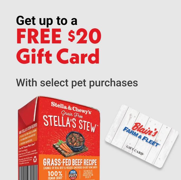 Get up to a FREE $20 Gift Card with select pet purchases