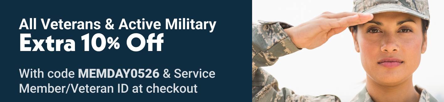 All Veterans & Active Military Extra 10% Off with code MEMDAY0526 & Service Member/Veteran ID