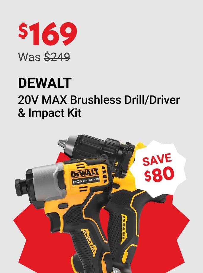 $169 (was $249) DEWALT 20V MAX Brushless Drill/Driver Impact Kit
