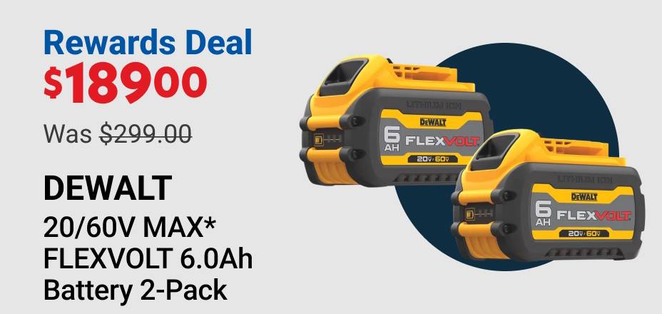 Rewards Deal $189 (was $299) DEWALT 20/60V MAX* FLEXVOLT 6.0Ah Battery 2-Pack