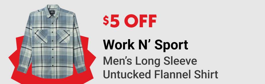 $5 OFF Work N' Sport Men's Long Sleeve Untucked Flannel Shirt