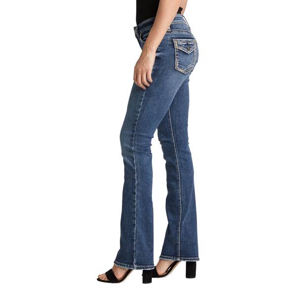 Silver Jeans Co Womens Suki Curvy Fit Mid Rise Slim Bootcut Jeans with Flap Pockets
