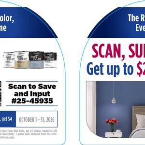 Purchase one gallon of Sure Color Wall Paint, get $4. Rebate limited to $20