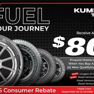 Buy 4 Qualifying Kumho Tires, Get an $80 Prepaid Mastercard