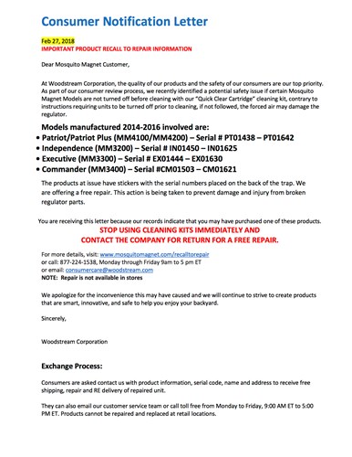 Woodstream Recall to Repair Information